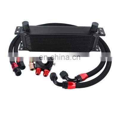 AUSO Universal 13 Rows Oil Cooler Kit Oil Filter Sandwich Adapter With Nylon Stainless Steel Braided AN10