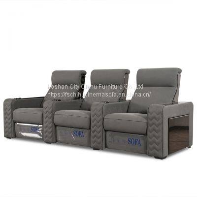 hot sale home theater furniture 3 seater Nappa leather electric recliner movie cinema sofa with cool cup holder