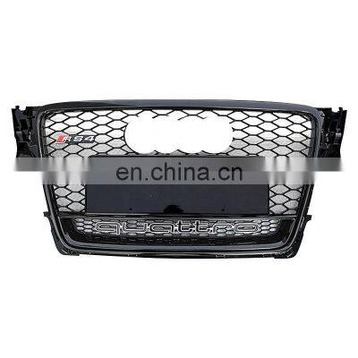 RS4 with lower frame quattro front Bumper grill for Audi A4 S4 B8 center honeycomb grille black chrome with ABS 2008-2012