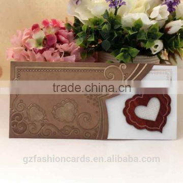 Muslim wooden heart-shaped design pocket wedding invitation card