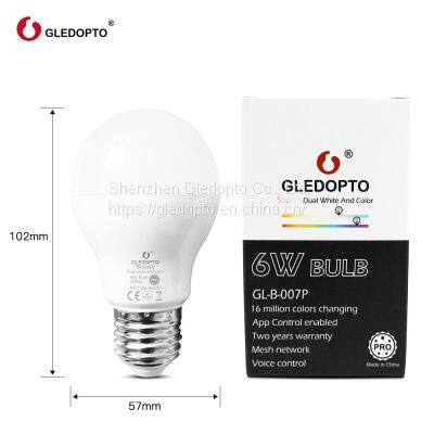 Zigbee 3.0 RGB CCT 6W Smart E27 bulb A60 Remote APP Voice Control 2200-6500K CCT