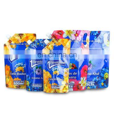 Customized printing Plastic Leakproof liquid bag Aluminum foil  bag Laundry detergent spout pouch stand up bag with cap