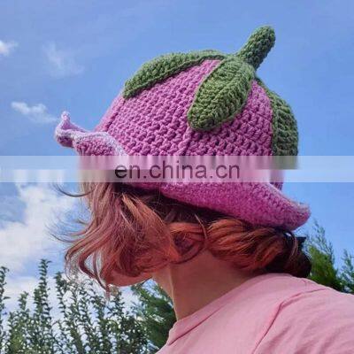 Hot Sale Custom Size Crochet bucket hat Tulip bucket hat flower purple rose Vietnam Supplier Cheap Wholesale