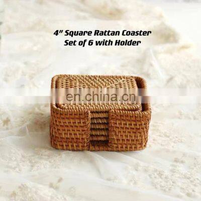 Handcrafted Woven Square Rattan Coasters For Sale Cheapest photo-4