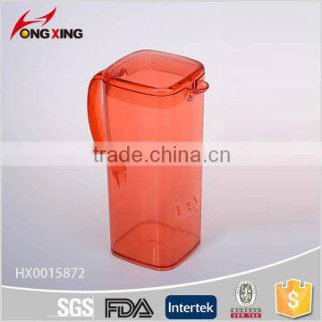 1.5L Ruby color square plastic water jug with side handle & scale