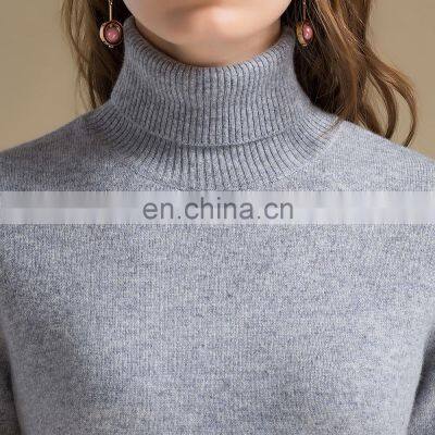 Chinese Supplier Soft Gold Cashmere Products Women High Neck Worsted Sweater photo-4