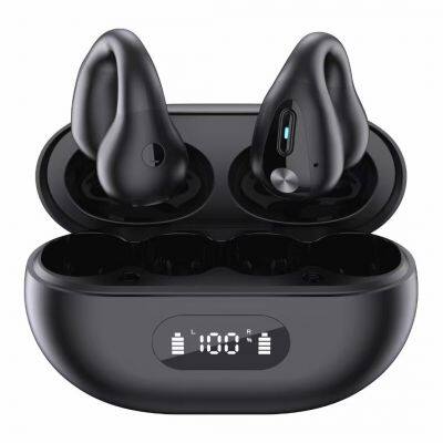 clip-on lcd display charging box tws earbuds stereo soundbox mini wireless bone conduction bluetooth earphone