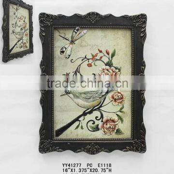 Birds and Flowers Design Wooden Framed Art