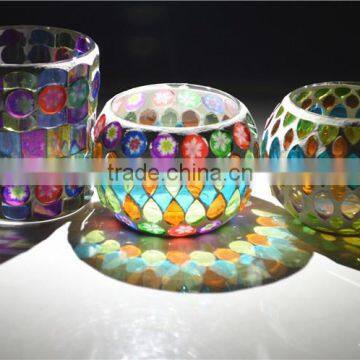 Colorful Glass Mosaic Cylinder Candle Holders Bronze & Turquoise Candle Jars