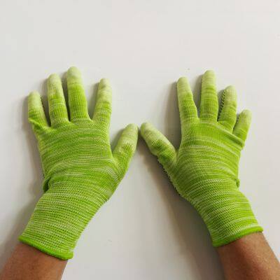 Cyan and White Polyester Thread 13 Gauge Knitted White PU Palm Coated Black PVC Palm Dotted Anti-slip Safety Work Gloves photo-3