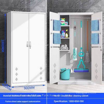 High-Quality Stainless Steel Cleaning Cabinet With Secure Locks and Adjustable Hooks for Schools, Hospitals, and Offices photo-1
