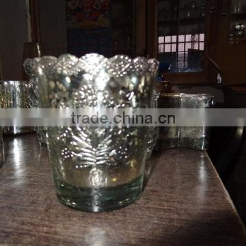 glass siliver murcury candle votive with design