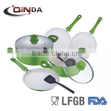 7pcs ceramic coated aluminum cookware set with green painting