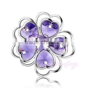 fashion Christmas jewelry clover shaped white gold plated rhinestone brooch