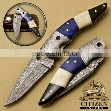 CITIZEN KNIVES, BEAUTIFUL CUSTOM HAND MADE DAMASCUS STEEL FOLDING KNIFE