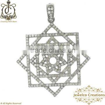 Diamond Pave Silver Star Pendant, 925 Sterling Silver Diamond Pave Filigree Pendant, Handmade Pendant Jewelry Manufacturer