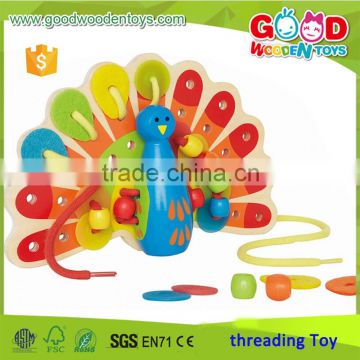 EN71/ASTM Newest Design Colorful Lacing Wooden Peacock Preschool Wooden Toys Educational for Sale