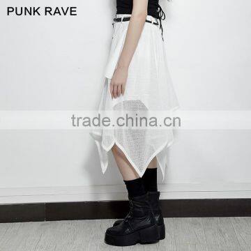 PQ-149 PUNK Women's White Shortl Crochet Bat Irregular Mesh Skirt photo-2