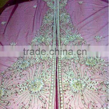 noble purple kaftan fabric with beads wholesale (KFT-007)