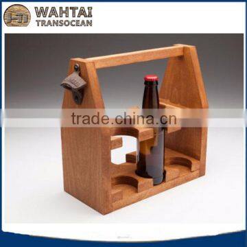 2016 popular wooden beer tote/six pack carrier with meal opener