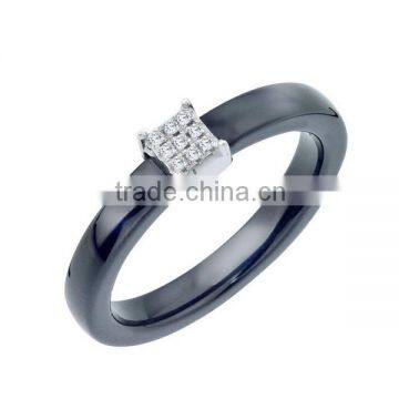 925 Sterling Silver Square Zircon Black Ceramic Ring