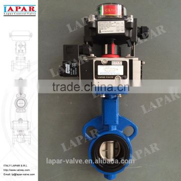 LAPAR wafer type epdm seat pneumatic butterfly valve with limit switch and solenoid valve single coil