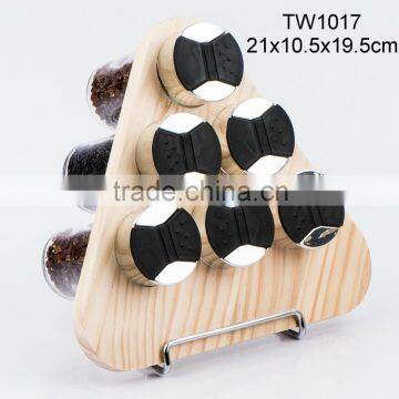 6pcs glass spice jar set with wooden rack (TW1017)