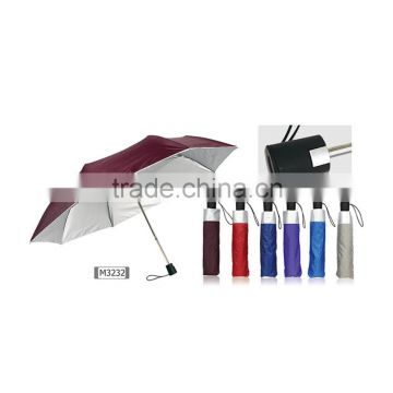 THREE FOLD MANUAL OPEN SILVER POLYESTER UMBRELLA