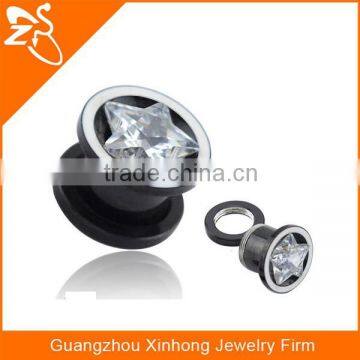 TP01019 Hand polished piercing ear plug , stainless steel zircon ear tunnel