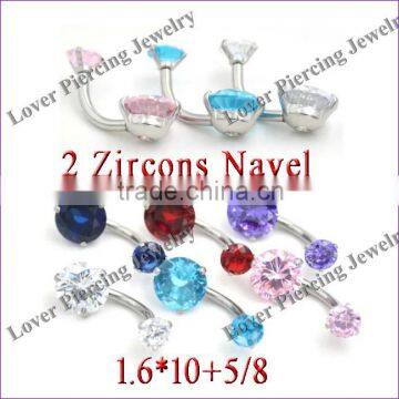 With Double Zircons High Polish Stainless Steel Navel Belly Piercing Jewelry [SS-E833]