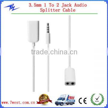 White 3.5mm 1 Male to 2 Female Audio Splitter Cable