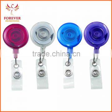 Round Clear Customised Plastic Retractable Yoyo ID Badge Reel With PVC Strap Factory