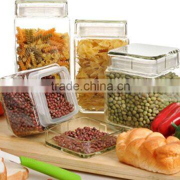 4pcs/set square giant glass jars with glass lid for food wholesale