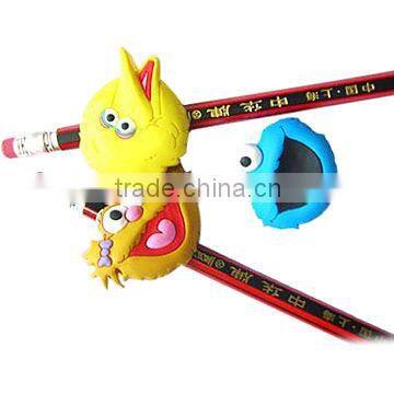 cartoon series well design funny cartoon character head shape silicone custom pvc pencil topper animal pencil caps