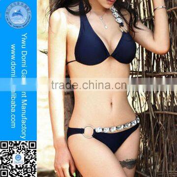 Attractive Big White Rhinestone Trim Young Girl Sexy Fashion Bikini Swimming Suit