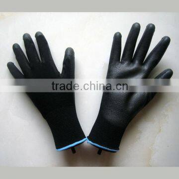 13G Black Polyester Lining PU Coated Touch-screen Glove