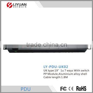 LY-PDU-UK02 UK type1U 7 ways PP Module PDU with switch
