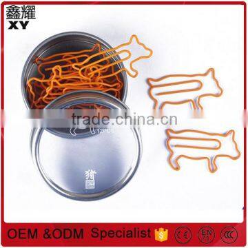 school promotional gifts custom logo metal animals pig shape paper clips in tin box
