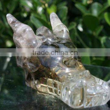 Crafted Quartz Rock Carved Crystal Dragon Skull healing