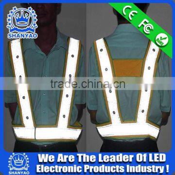 2016 Hot Selling LED Fluorescent Orange Refletive Waistcoat For Road Safety At Night