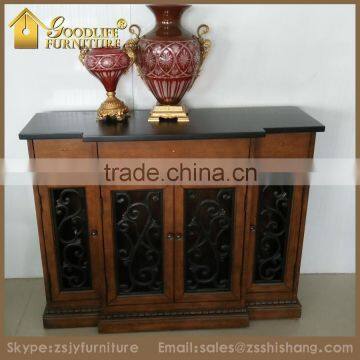 Home Wooden 4-Door Scroll Console Table with Sideboard