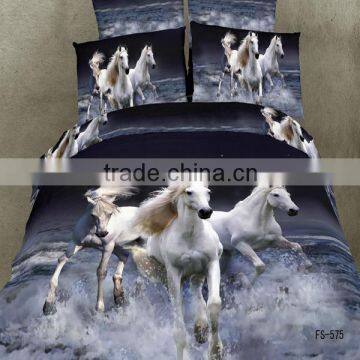 running white horses design 3D reactive printed bedding set 100% cotton
