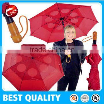Golf Umbrella Folding Fibereglass Ribs Vented Canopy Wood Style Handle photo-3