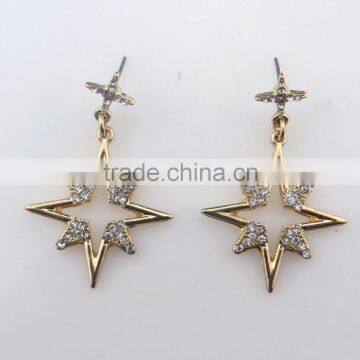 Female gold stars with diamond alloy earring