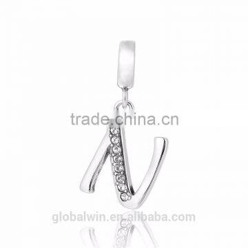 S067N Globalwin 925 Sterling Silver Alphabet Letter N Paved With Crystals Charms photo-2