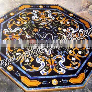 Black Hamdmade Square Pietra dura table top, Marble Inlay Table Top