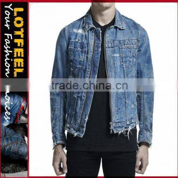 DESTROYED TRUCKER JACKET MED INDIGO BIKER DENIM JACKET (LOTNEW001)