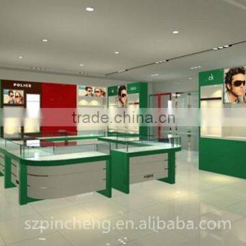 electronic eyewear shop counter and optional display showcase kiosk for sunglasses display