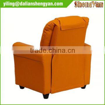 Contemporary Orange Vinyl Kids Recliner With Cup Holder and Headrest photo-4