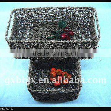 Rectangle Seagrass Weaving Iron Frame Large Seagrass Storage Baskets